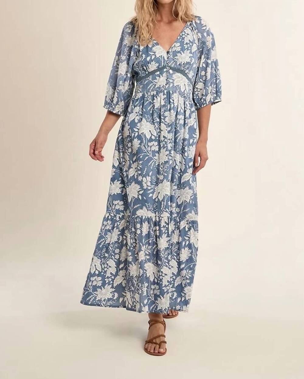 NEW MOLLY BRACKEN long woven dress in blue diviya